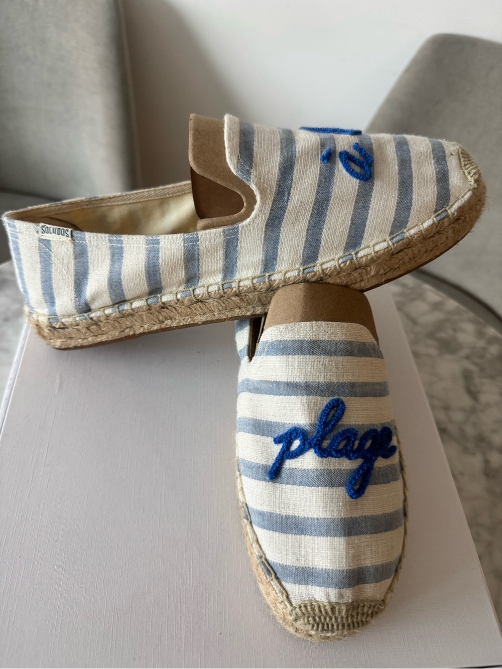 Soludos Striped Espadrilles with Blue Script Embroidery - Picture 4 of 5